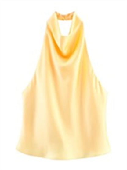 Elegant Silk Satin Tank Top Women Summer Elegant Simple Halter Backless Vacation Party Club Basic Wild Skinny Vest