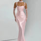 Satin Backless Sexy Maxi Dress Women Elegant Halter Off-shoulder Sleeveless Lace-up Bodycon Club Party Long Dresses
