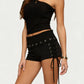 Y2K Sexy Women Low Rise Lace Up Mini Shorts Foldover Waist Eyelet Detail Micro Booty Shorts Clubwear Party Casual Shorts