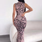 Sexy Fashion Long Dress Woman Leopard Print o-Neck Sleeveless High Waist Robe Midnight Club Party Elegant Vestidos