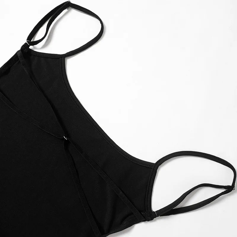 Sexy Backless String Bodysuit Black Club Top Baddie Outfit Cross Adjusable Spaghetti Strap Thong Body Suits