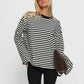 Striped Long Sleeve Shirt Women Y2k Oversized Crewneck Vintage Tops Fall Winter Drop Shoulder Cute Preppy Pullover