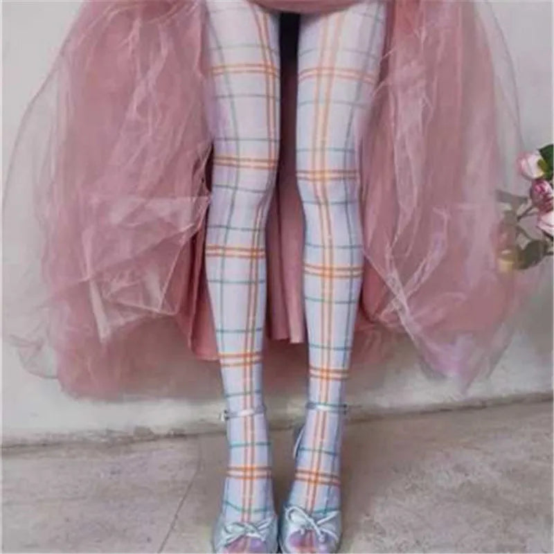 Womens Y2K Printed Sheer Tights Color Plaid Polka Dot Pattern Transparent Pantyhose Fashion Street Cosplay Hosiery