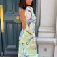 Autumn Trend Sexy Colorful Print Mesh Dress Women Fashion Chic Puff Sleeve O-Neck Elegant Vacation Party Club Bodycon