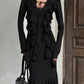 Sexy Ruffled Fringe Dress Women Lace-Up Ruched Patchwork U-Neck Full Sleeve Elegant Stretch Skinny Evening Bodycon