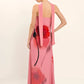Elegant Print Sexy Maxi Dress Women Gown Fashion Scarf Collar Off-shoulder Sleeveless Backless Club Party Long Dress
