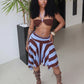 Sexy Fashion 2 Piece Set Woman Halter Long Rope+Skinny Tube Tops+Stripe Patchwork Mid Skirts Beach Party Style Suits