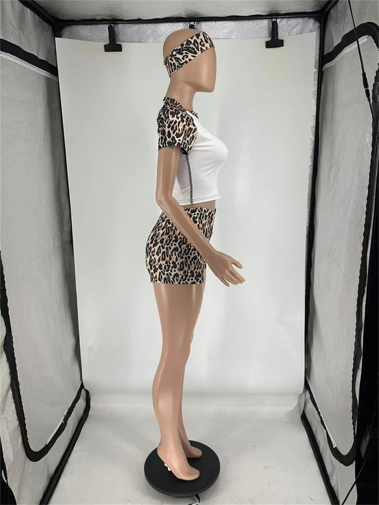 Casual Simple 3 Piece Set Women Solid Headbands+Patchwork Crop Tops+Skinny Shorts Matching Daily Fashion Sporty Suit