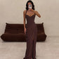 High-slit Draped Halter Maxi Dresses Elegant Sexy Yellow Brown Party Dress Woman for Birthday Pictures