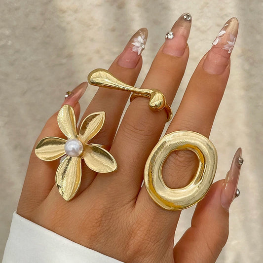 Vintage Gothic Geometric Metal Rings for Women Trend Boho Flower Irregular Circular Couple Ring Wed Jewelry Accessories New