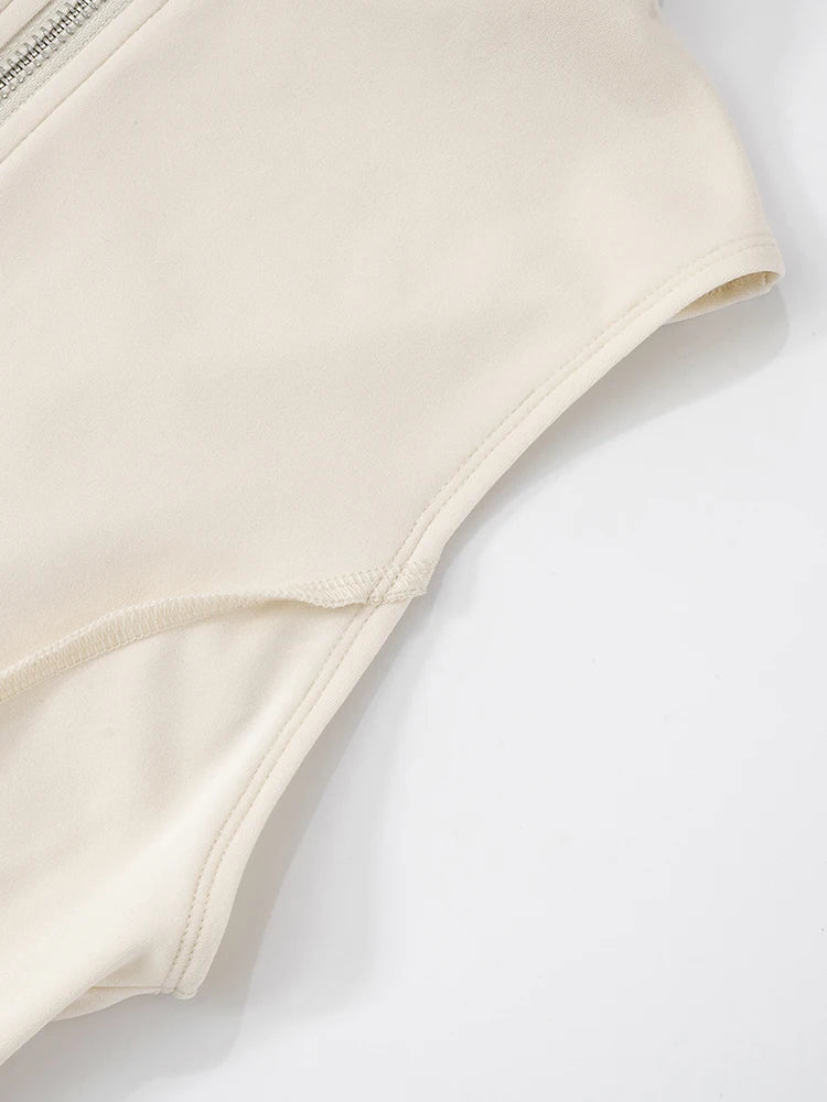 Patchwork 2 Piece Set Women Tracksuit Irregular Tank Top+Peach Hip Zip Shorts Simple Casual Skinny Sporty Streetweas