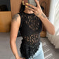 Summer Lace Sexy Tank Top Women Fashion O Neck See Through Sleeveless Tank Tops Vest Female Elegant Irregular Top Tees