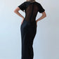 Turtleneck Short Sleeve Sexy Maxi Dress Women Gown Elegant Patchwork Mesh Sheer Backless Bodycon Club Party Long Dress