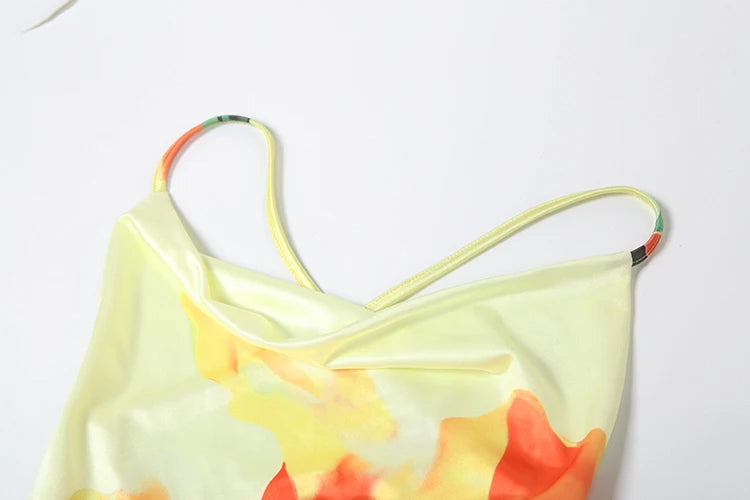 Floral Print Sexy Lace-Up Backless Dress Women Ruched Swing Collar Sleeveless Robe Vacation Trend Beach Party Outfits