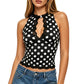 Women Polka Dot Halter Neck Tank Top Lace Trim Keyhole Cutout Sleeveless Slim Fit Y2K Camisole Top for Party Clubwear