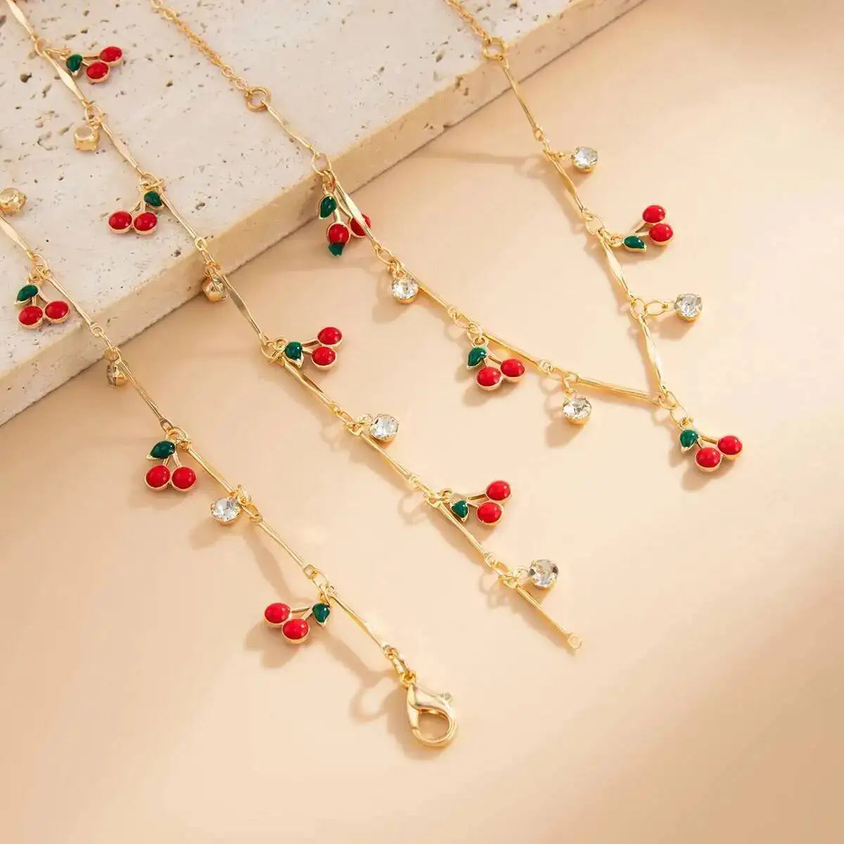 2Pcs/Set Y2K Romantic Cherry Pendant Long Chain Necklace for Women New Trend Sexy Chest Tassel Choker Wedding Jewelry