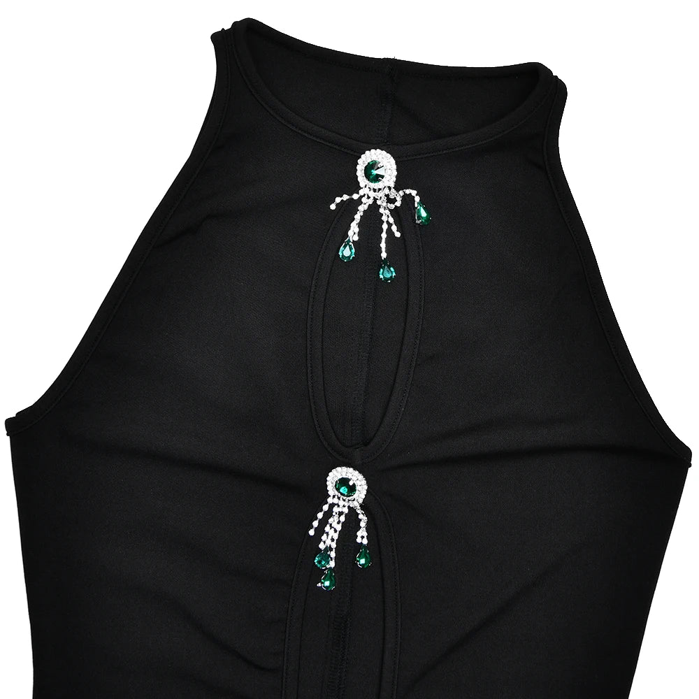 Elegant Hollow Women Maxi Dress Y2K Luxury Sexy Fringed Metal Trim Vacation Banquet Trend Fit Birthday Party Vestidos