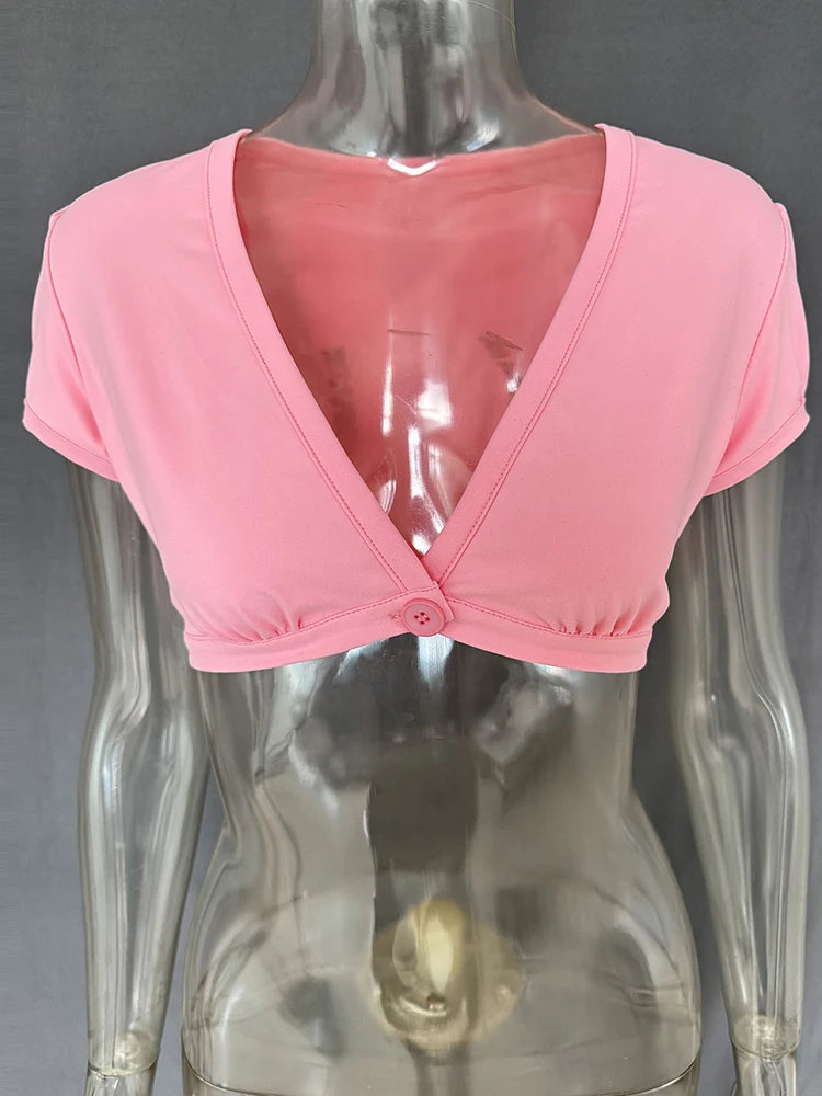 V Neck Short Sexy Cropped Tops Women Summer Fashion One Button Crop Top Female Elegant Beach Club Party Tank Tops