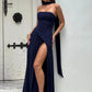 Elegant Off-shoulder Sexy Maxi Dress Women Gown Scarf Collar Strapless Sleeveless Backless High Split Long Dress Female
