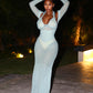 Lace Patchwork 2 Piece Set Woman Ruffles Edge Halter Backless Skinny Bodysuits+Low-Neck Full Sleeve Dress Sexy Suits