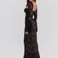 Lace Print Long Flare Sleeve Sexy Maxi Dress For Women Fashion Square Collar Backless Bodycon Club Party Sexy Dress