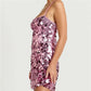Women Sparkly Sequin Mini Dress Spaghetti Strap Open Back Lace Up Bodycon Dress for Nightclub Party and Birthday Outfits