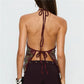 Sexy Sequin Halter Top Women Tie Back Sleeveless Open Back Glitter Crop Top For Clubwear Night Out And Music Festival