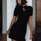 Summer Short Sleeve Ruffle Mini Dress Women Sweater Pullover Elegant Fashion Hollow Out Ribbed Slim High Waist Dress