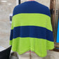 Women Fuzzy Knit Poncho Sweater Round Neck Color Block Striped Cape Fluffy Oversized Pullover Shawl Wrap Winter Cover Up