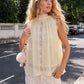 Women Elegant Halter Neck Sleeveless Top Tie Neck Pleated Chiffon Lace Splice Keyhole Front Loose Flowy Party Shirts Top