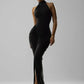 Sleeveless Ruched Split Maxi Dress Black Burgundy Elegant Evening Dresses Woman Sexy Club Outfit for Womens