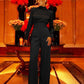 Smooth Office 2-Piece Set Women Satin Lace-Up Pile Collar T-shirt+Zip High Waist Straight Pants Commute Elegant Outfits