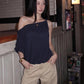 Fashion Off-Shoulder T-Shirt Women Trend Classes Skew Collar One-Sleeve Patchwork Stretch Casuals Street Sport Tess
