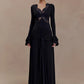 Women V‑Neck Lace Patchwork Sexy Maxi Dress Long Flare Sleeve Bodycon Mermaid Evening Dress  Party Wedding Guest Dress