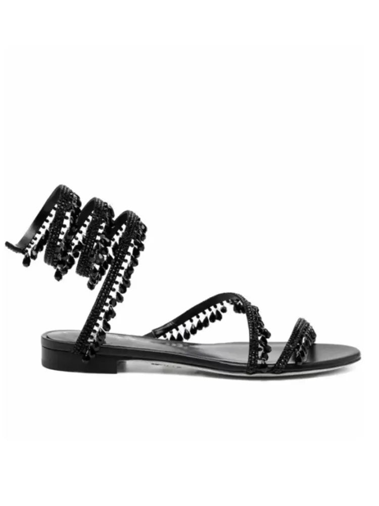 Women's New Water Diamond Sandals Fashion Tassel Crystal Shoes Sexy Banquet Party Twin Stiletto Women's Large Sandals