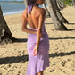 Sexy Backless Long Dress Woman Summer Trend Halter Low-Neck Bandage Knot Shape Waist Vacation Beach Style Vestidos