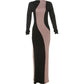 Sexy Patchwork Maxi Dress 2024 Autumn Trend Full Sleeve Skinny o-Neck Chic Stretch Irregular Birthday Party Clubwear