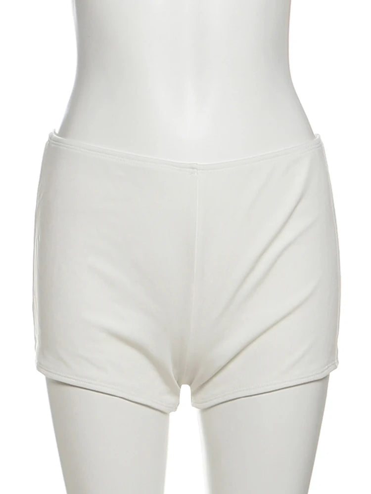 Simple 2-Piece Set Women Cross Halter Bandage Stretch Puffy Hem Tank Tops+Shorts Summer Beach Vacation Party Clubwear