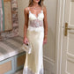 Spaghetti Strap Backless Sexy Maxi Dress Women Elegant Lace Patchwork Satin V Neck Sleeveless Club Party Long Dresses