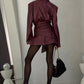 Retro PU Leather 2 Piece Set Woman V-Neck Single Button Full Sleeve Jackets+Irregular Skirts Office Style Elegant Suits