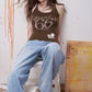 Y2K Rocker Cami Top with Distressed Patch, Vintage Grunge Tank Top for Women, Retro Aesthetic Streetwear Slim Vest