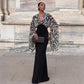 Black and White Zebra-print Flare Sleeve Deep V Neck Maxi Dress Wedding Guest Elegant Evening Dresses 2026