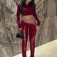 Sexy Women 2 Piece Set Casual Tracksuit Full Fall Crop Tops+Shirring Irregular Pants Stretch Streetwear Skinny Suits