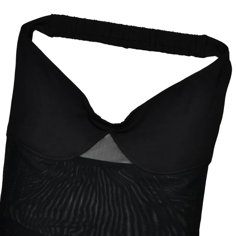 Off Shoulder Backless Split Pleated Maxi Dress See Through Mesh Elegant Party Dresses Woman Sexy Outfits