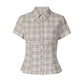 Fitted Button Up Shirt Plaid Print Short Sleeve Tops Y2k Vintage Summer Clothing for Woman 2026