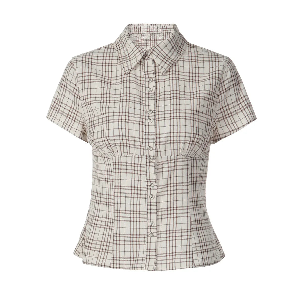 Fitted Button Up Shirt Plaid Print Short Sleeve Tops Y2k Vintage Summer Clothing for Woman 2026