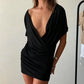 Deep V Neck Warp Sexy Mini Dress Women Elegant Short Sleeve Backless Ruched Bodycon Club Party Dress Female Clubwear