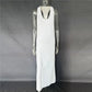 Women Halter Neck Backless Maxi Dress Side Cutout Sleeveless Bodycon Long Dress Metal Buckle Detail Evening Party Gown