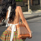 Street 2-Piece Set Women Backless Halter Lace-Up Chic Sexy Tank Tops+Colorful Patchwork Puffy Skirt Matching Suits