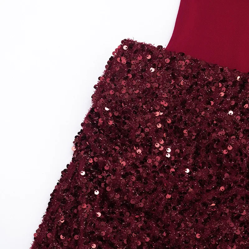 Sleeveless Sequined Mini Dresses Burgundy Black Birthday Dress Luxury Sexy Outfits Woman Club Wear